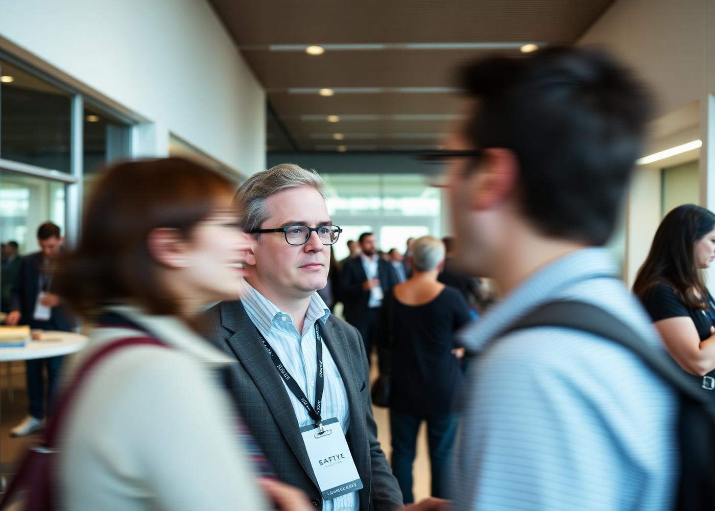 Delegates talking in the foyer of a conference venue