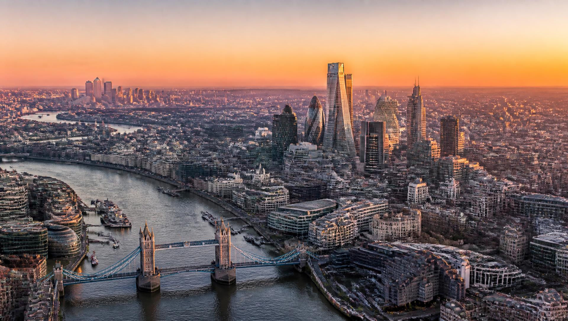 The City of London at sunrise, clouds cleared